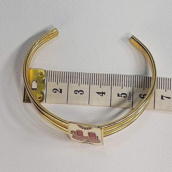 Enamel Elephant Triple Wire Gold Tone Open Cuff Bracelet - Picture 3 of 7